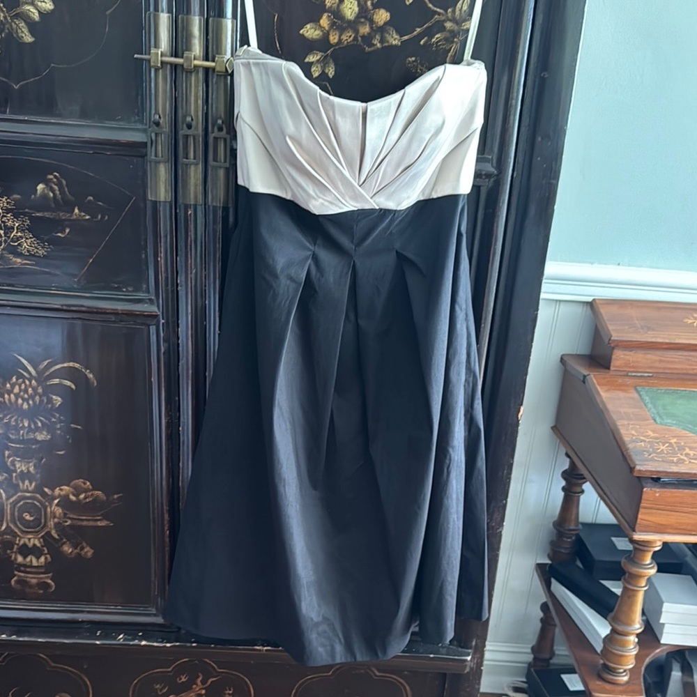 White House Black Market White and Blue Spaghetti Strap Midi Dress